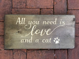 Love and a cat with a paw print Wood Sign Wall Decor Art